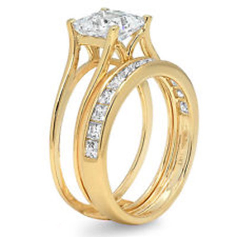 2 Ct Princess Cut Diamond 2 Piece Engagement Wedding Ring Band Etsy