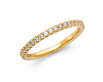 14k Solid Yellow Gold 0.25 Ct Round Cut Diamond Pave Set Wedding Band Ring 1.5 MM Cubic Zirconia