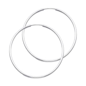 14k Solid White Gold 1.5 MM Thick Lightweight Large Classic Endless Hoop Earrings 1.5 Inches 38MM