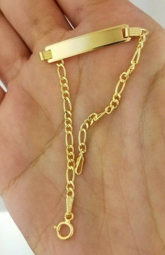10K Solid Yellow Gold Kids Babies ID Bracelet Figaro Links