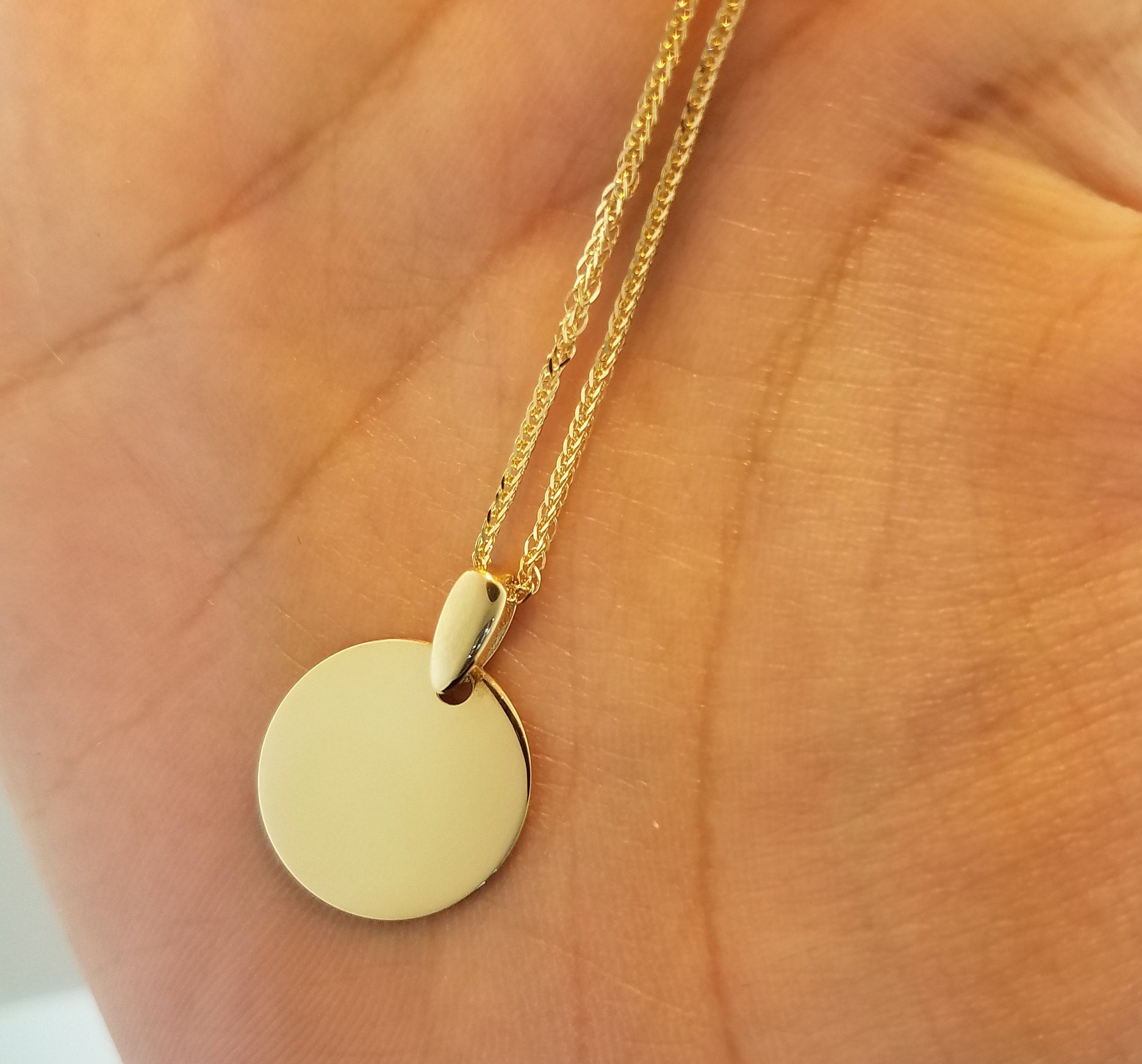 14K Solid Yellow Gold Round Engravable 