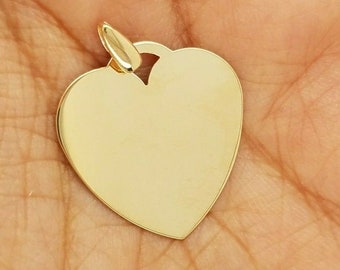 14K Solid Yellow Gold Customized Heart Tag ID Charm Pendant - Personalized And Engraved 23 MM 3 Grams