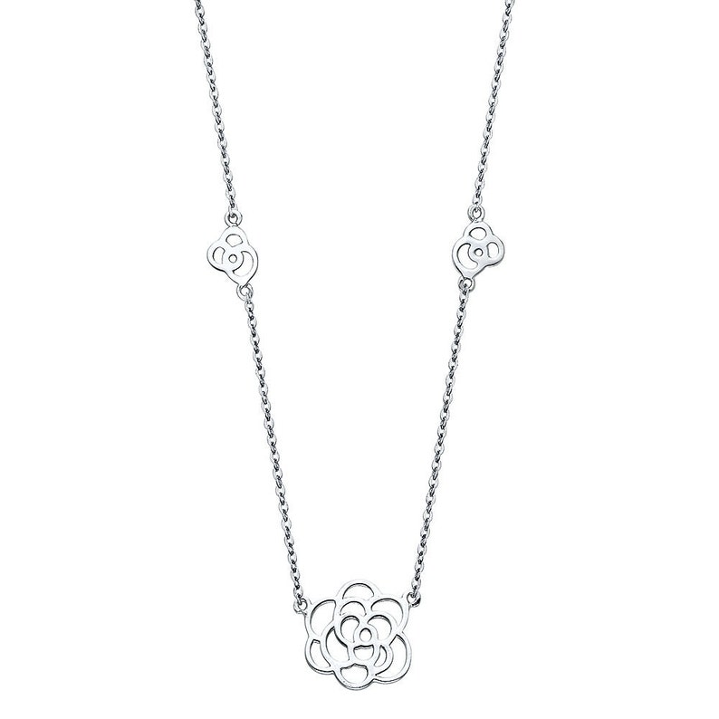 14K Solid White Gold Rose Floral flower Three Rose Design Pendant Necklace Chain