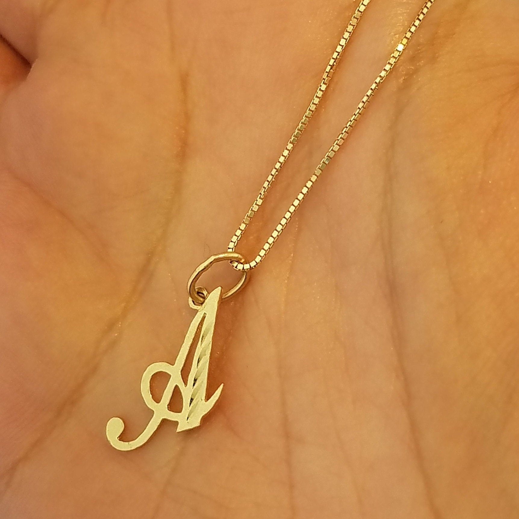 Solid 14k Yellow Gold Script Initial Charm Alphabetical Letters Pendant No Chain Solid 14k Yellow Gold Script Initial Charm Alphabetical Letters Pendant No Chain