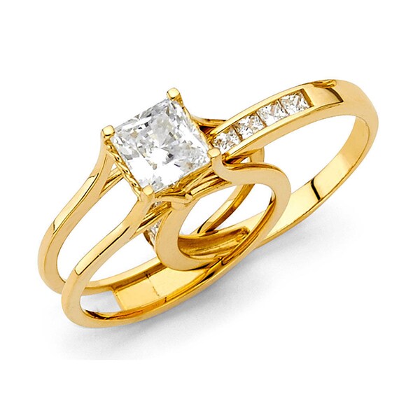 2 Ct Princess Cut 2-Piece Engagement Wedding Ring Band Set Solid 14K White Gold