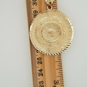 14K Yellow Gold Aztec Calendar Pendant Sun Medal Necklace Charm Calendario Azteca Pendant Diamond Cut Small 40 MM/ 1.5 Inch 12 Grams image 5
