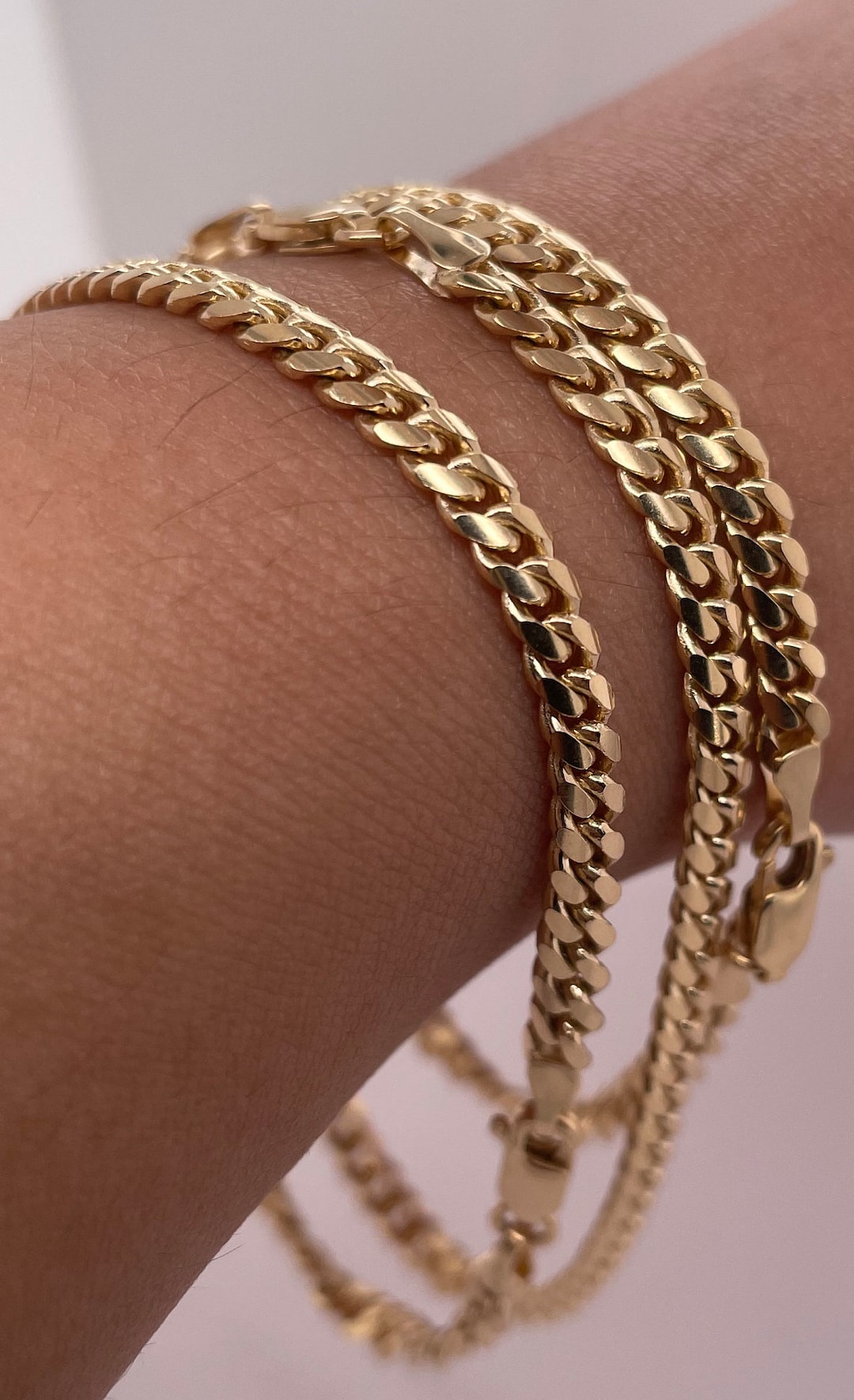 14k Solid Yellow Cuban Gold Bracelet Anklet 3.9MM Miami Cuban Bracelet ...