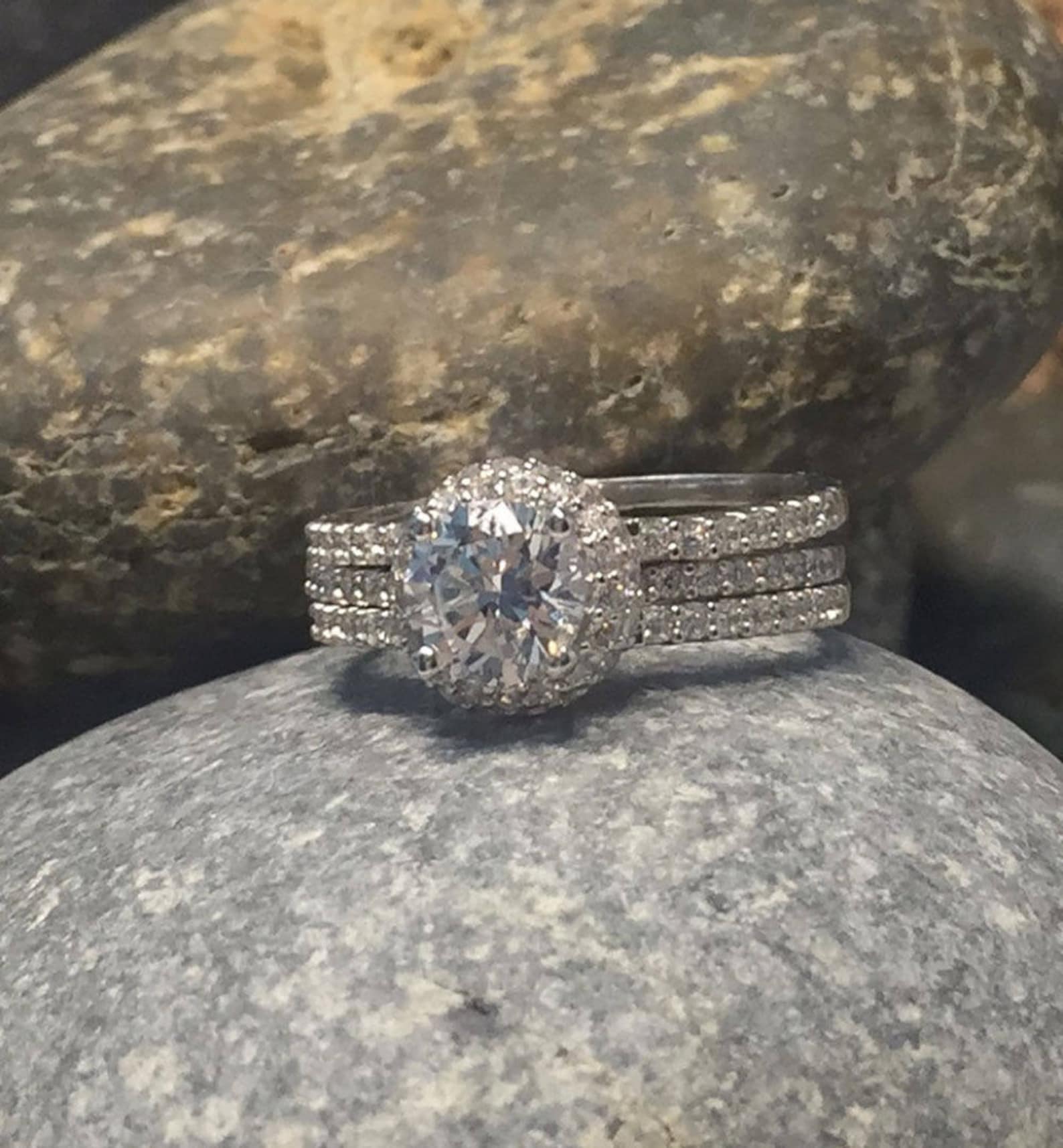 2 Ct Round Cut Diamond 2 Piece Engagement Ring Set 14k Solid Etsy