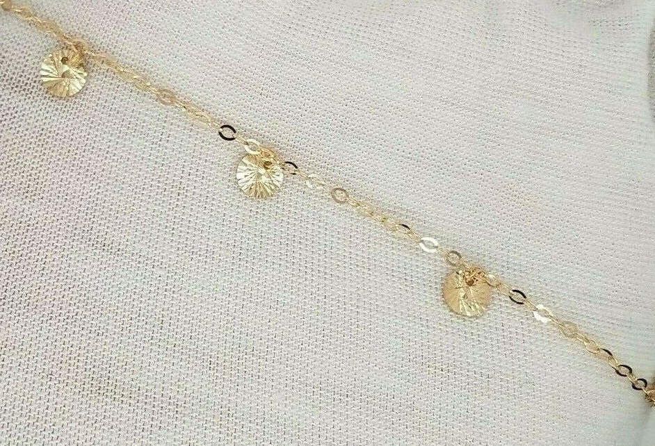 14K Yellow Gold Cable Chain Anklet with Diamond Cut Charms 91 | Etsy