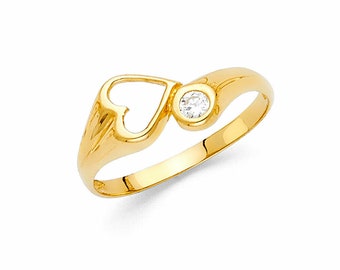 14K Solid Yellow Gold Open Heart Ring Valentine's Day Promise Band For Women 1.7 Grams