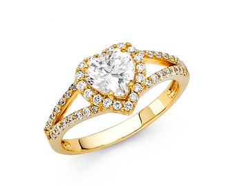 1.90 Ct Heart Shape Halo Engagement Wedding Promise Ring Solid 14K Yellow Gold