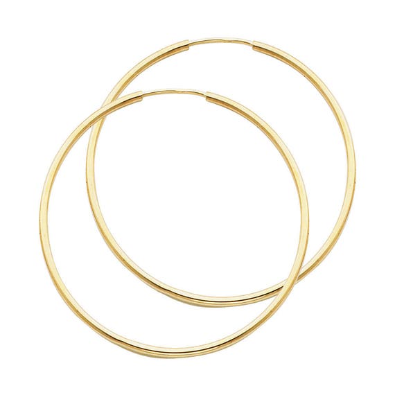 1.5 mm Medium Endless Hoop Earrings 35 mm 1.3 " Womens 10K Solid Yellow Gold