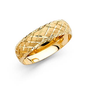 14k Yellow Gold 6mm Diamond Cut Men's Wedding Band Ring