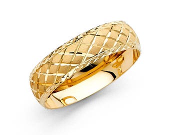14k Yellow Gold 6mm Diamond Cut Men's Wedding Band Ring