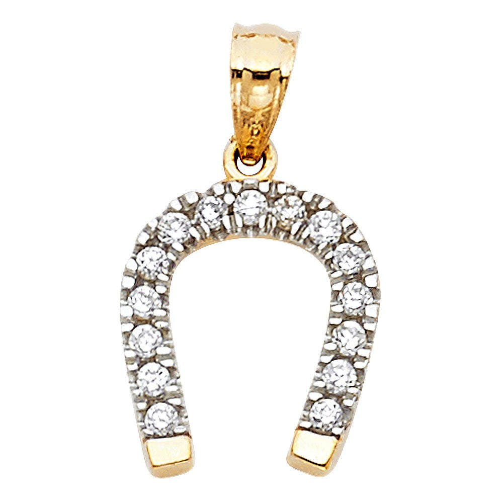 14K Real Solid Yellow Gold Lucky Horseshoe Pendant Collection For Women men
