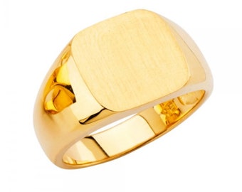 14k Yellow Gold Signet Monogram Square Ring For Men and Women 12.8 MM- Personalized and Engraved
