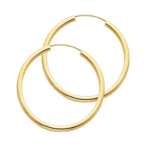 14k Solid Yellow Gold 2 MM Thick Lightweight Small Classic Endless Hoop Earrings 1.2 Inches 30MM