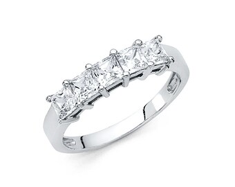 14k Solid White Gold 1.25 Ct CZ 2.5 mm Wedding Band Ring Princess Cut