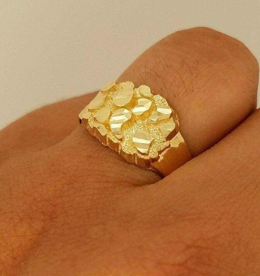 Mens Round Nugget Ring 10k Yellow Gold Sizes 9 13 11 Mm 2.6 Grams