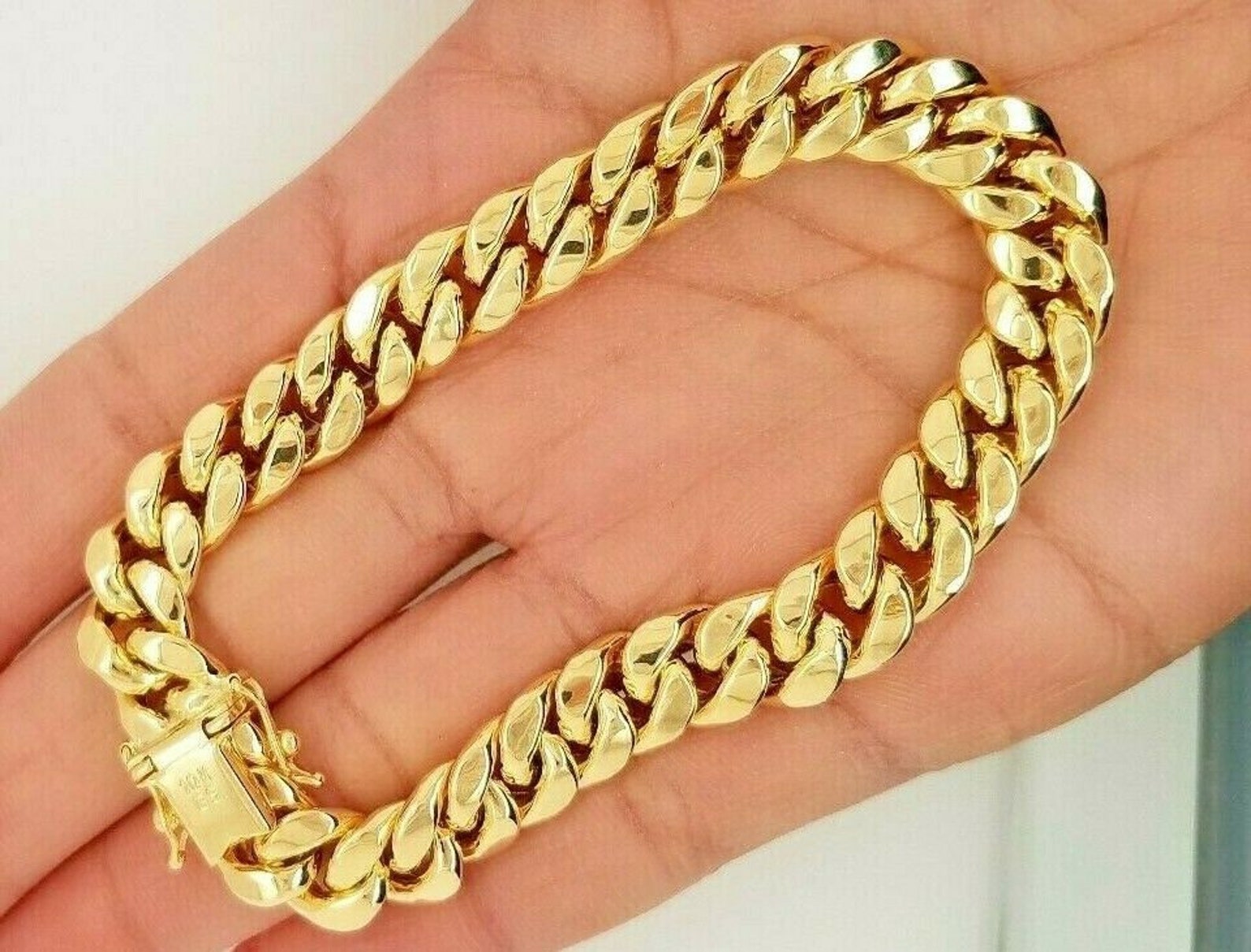 10K Yellow Gold Cuban Link Bracelet 8 Inches 9.5MM Wide for Etsy