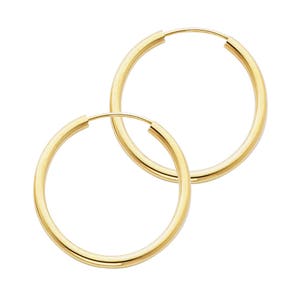 14k Yellow Gold 2MM Thick Lightweight Small Classic Endless Hoop Earrings 1.0 Inches 25MM