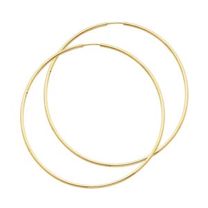 14k Solid Yellow Gold 1.5 MM Thick Lightweight Extra Large Big Classic Endless Hoop Earrings 2.4 Inches 60MM