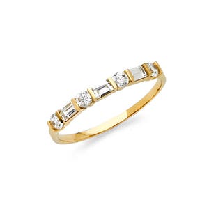 14k Solid Yellow Gold 0.50 ct Simulated Cubic Zirconia Wedding Band Anniversary Ring Round And Baguette Cut