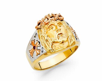 14K Yellow Gold Jesus Cross Star Ring 