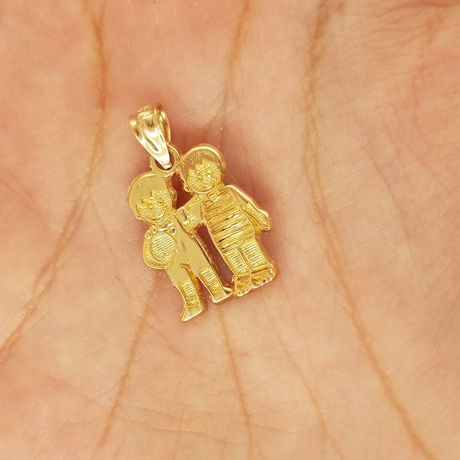 14K Solid Yellow Gold 2 Boys Charm Pendant Etsy