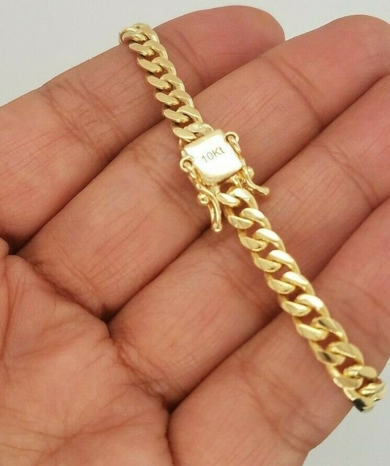 10K Yellow Gold Cuban Link Bracelet Anklet 8 Inches 5MM Thick Etsy