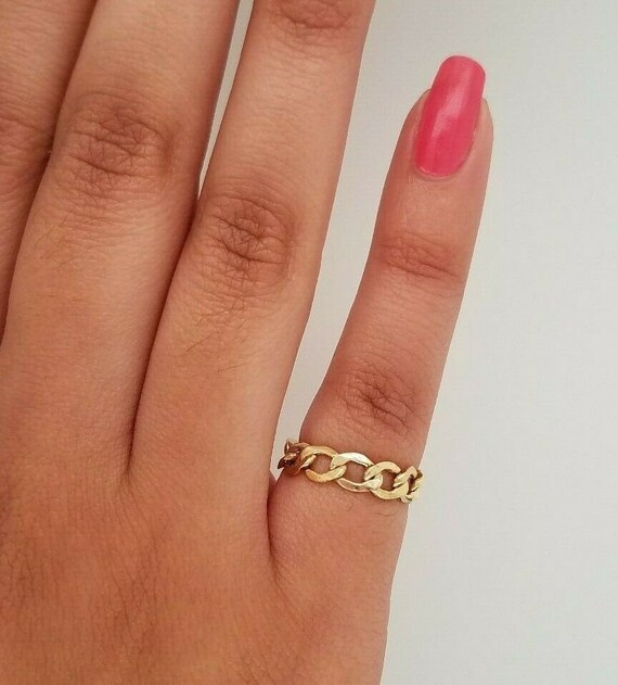 Thick Gold Chain Ring / Handmade Chain Ring 14K White Gold / 7 3/4 US/CA