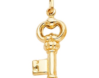 14K Solid Yellow Gold Key Charm Pendant For Necklace 1.6 grams