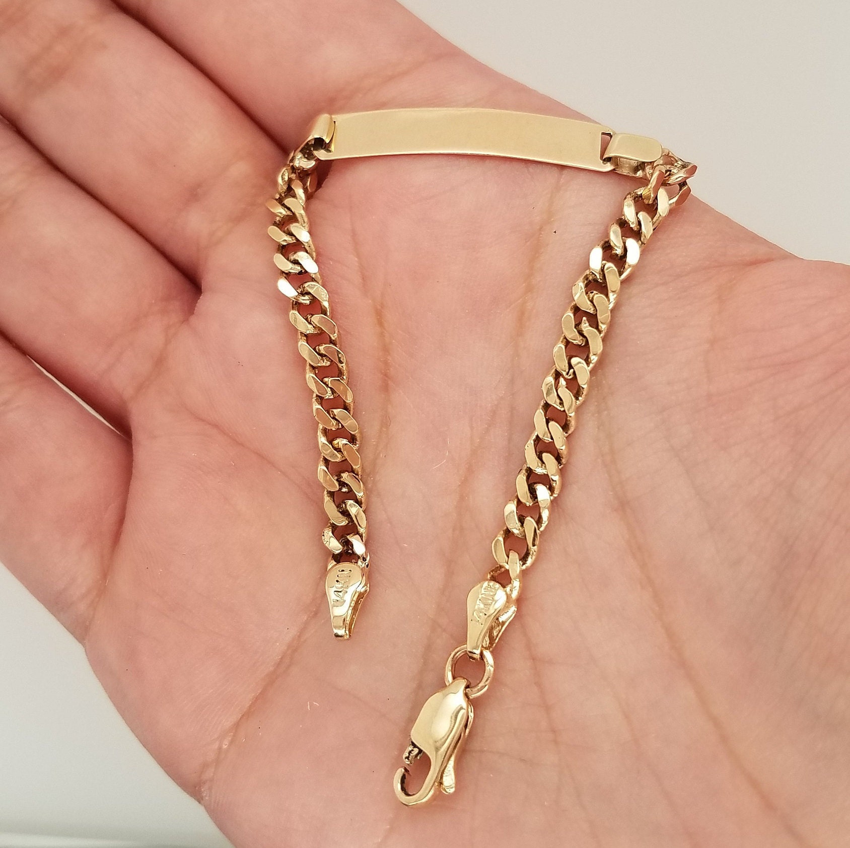 14K Oro Amarillo Sólido Niños Pulsera de Identificación Etsy