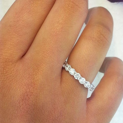 14k Solid White Gold CZ Eternity Band Stackable Ring Endless Etsy