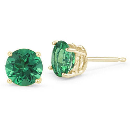 3MM6MM 14K Solid Yellow Gold Green Emerald Round Shape Stud Etsy