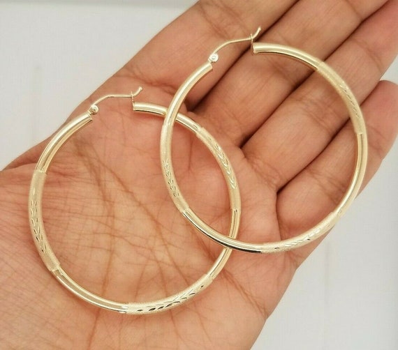 14k Yellow Gold 2mm Thickness Endless Diamond Cut Hoop Earrings Diameter 18mm