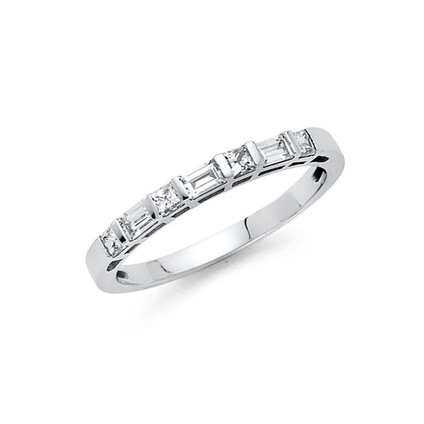 0.5 CT Princess Cut Baguette Diamond Wedding Band Ring 14k White Gold Cubic Zirconia