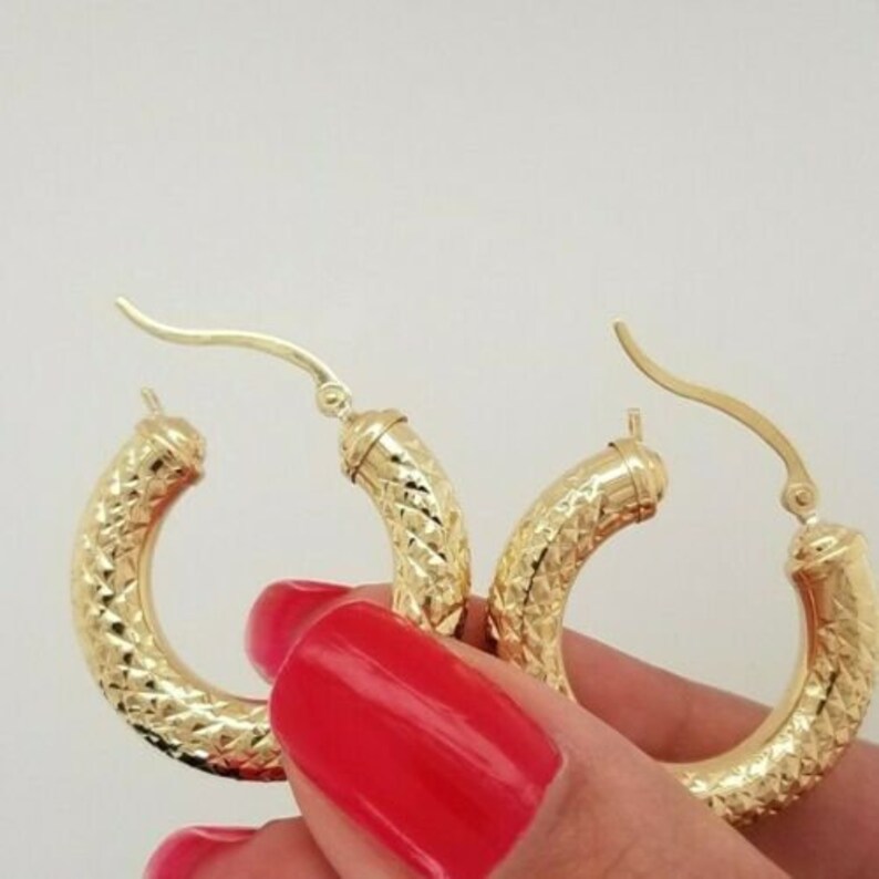 10K Yellow Gold 4.9 MM Diamond Cut Hoop Earrings 1 Inches/ 25 - Etsy