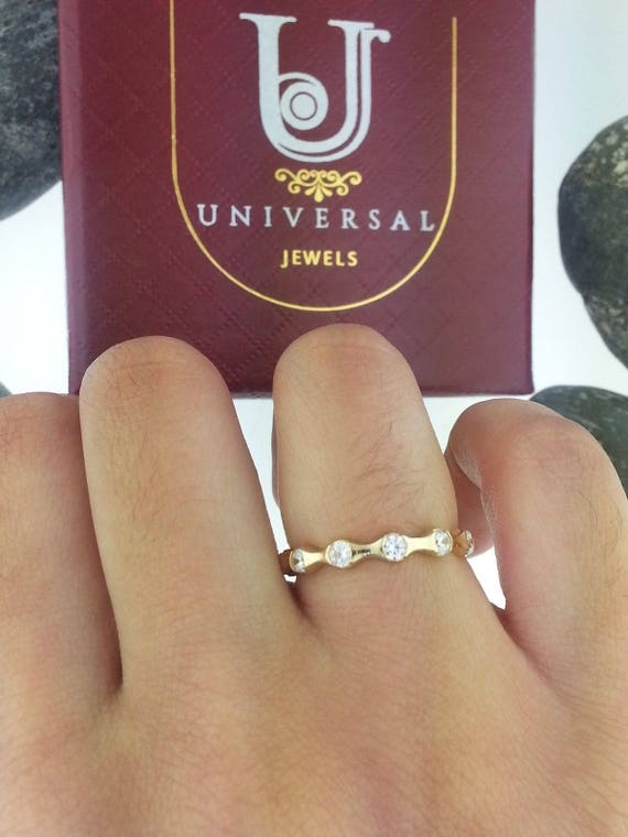 Universal Jewels 14k Solid Yellow Gold Eternity Band Stackable Ring Channel Set Endless Wedding Band 2.4 MM