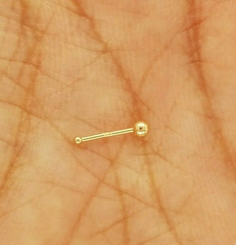 14K Yellow Gold 2 MM Round Ball Nose Stud Ring Bone Length 8.7 Etsy