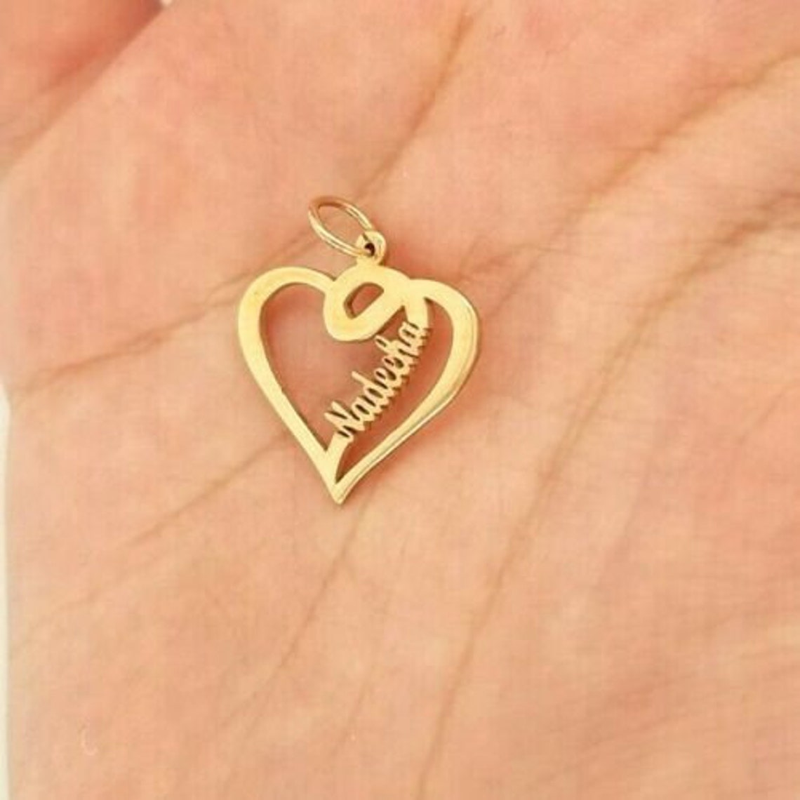 14K Yellow Gold Heart Name Pendant Personalized Customized Etsy