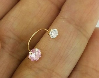 Small Pink Sapphire 0.10 CT Belly Navel Ring Body Piercing Jewelry 14k Yellow Gold Cubic Zirconia