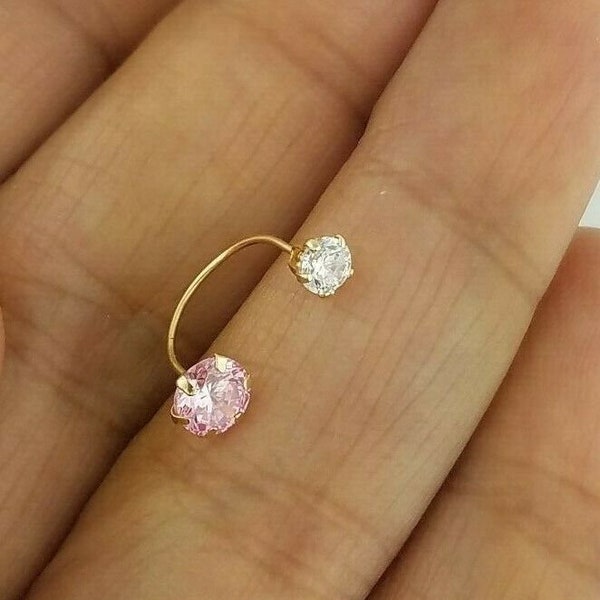 Small Pink Sapphire 0.10 CT Belly Navel Ring Body Piercing Jewelry 14k Yellow Gold Cubic Zirconia