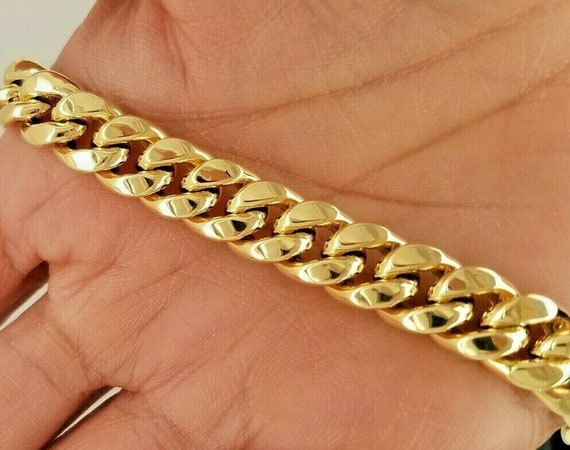 14k Yellow Gold Hollow REVERSIBLE Cuban Link Chain Bracelet 9.25