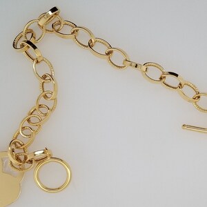14k Solid Yellow Gold Heart Charm Tag Bracelet Rolo Oval Link - Etsy