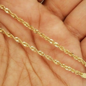 10K Yellow Gold 2 MM Rope Chain Bracelet Anklet Diamond Cut 7" 8" For Women