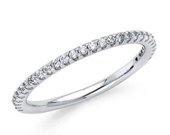 14 k solid White Gold Zirkonia Hochzeit Band dünne 2mm klassischen Ring