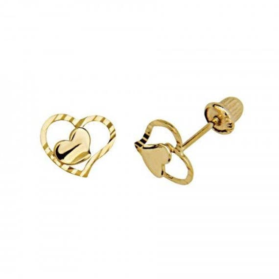 9ct Oro Amarillo Oro Sólido CZ corazón Stud Pendientes Caja Regalo Joyas