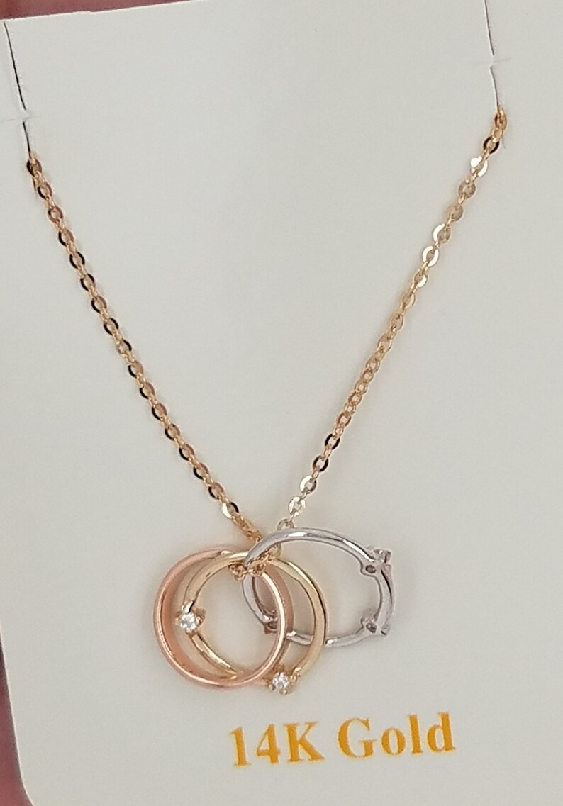 14K Yellow Gold Rose Gold and White Gold Trio Circle Diamond Etsy