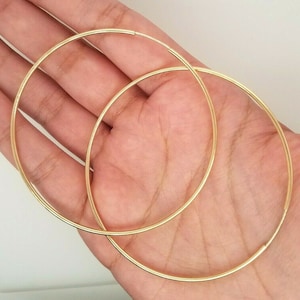 14k Yellow Gold 1.5 MM Thick Lightweight Extra Large Big Classic Endless Hoop Earrings 2.25 Inches 58MM 2.4 Grams